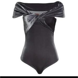 ALIX NYC Gray Velour Velvet Twisted Front Bodysuit Women's Small